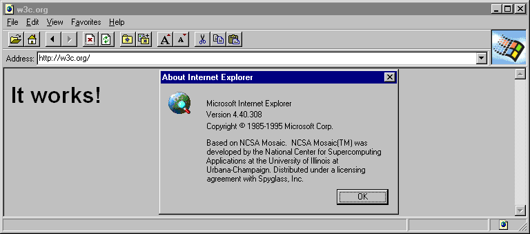 Internet Explorer 1.0 (4.40.308) in Windows NT 4.0 Workstation