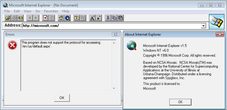 Internet Explorer 1.5 (0.1.0.10) in Windows Vista