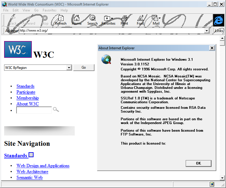 Internet Explorer 3.0 (3.0.1152) in Windows 7