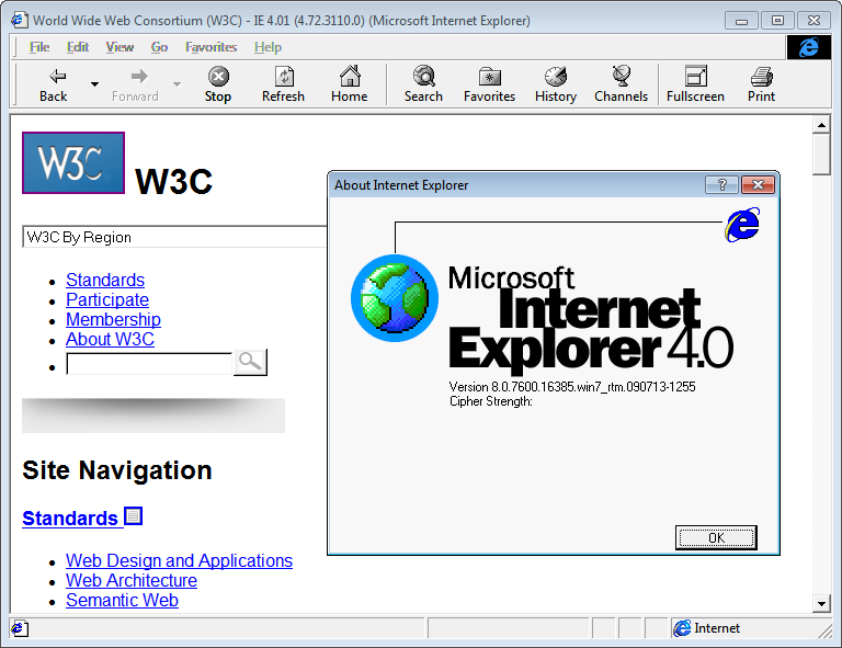 Internet Explorer 4.01 (4.72.3110.0) in Windows 7