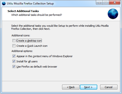 Utilu Mozilla Firefox Collection Setup: Select Tasks